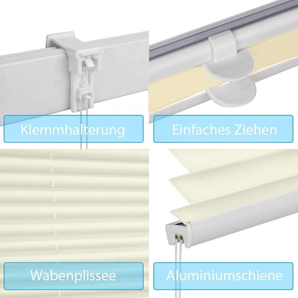 Sekey Plissee Faltrollo Klemmfix ohne Bohren Beige 65x120cm Bild 3
