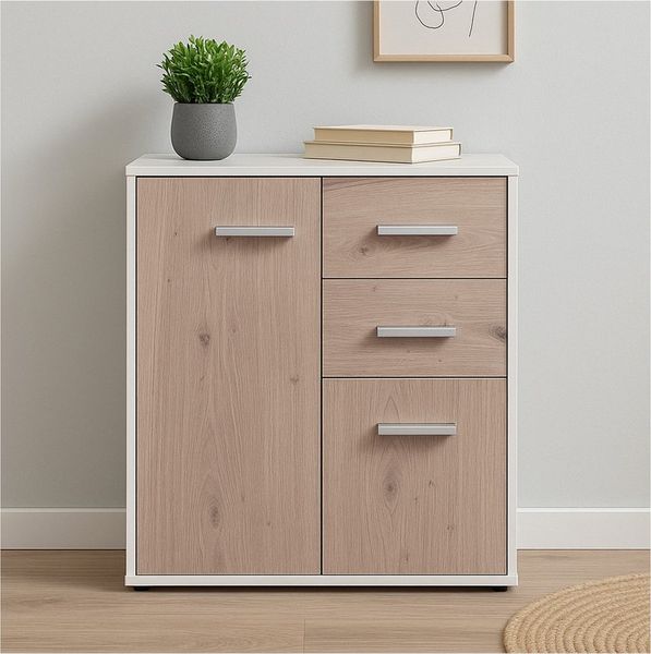 HTI-Living Sideboard Kommode mit 2 Schubladen Nina Weiß Artisaneiche (Stück, 1 Kommode), Anrichte Sideboard Schrank