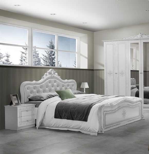 Interdesign24 Bettanlage Livia, (3-teilig, bestehend aus Bett inkl. Lattenrost und 2 x Nachtkommode), in Weiss/Silber