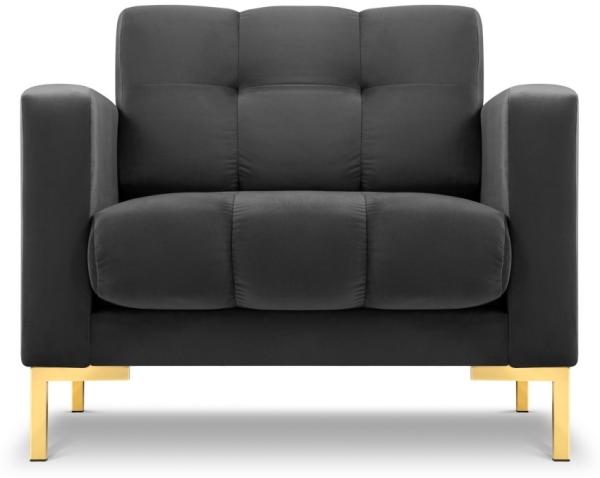 Micadoni Sessel Mamaia 1-Sitzer Samt Bluvel Dunkelgrau goldene Beine