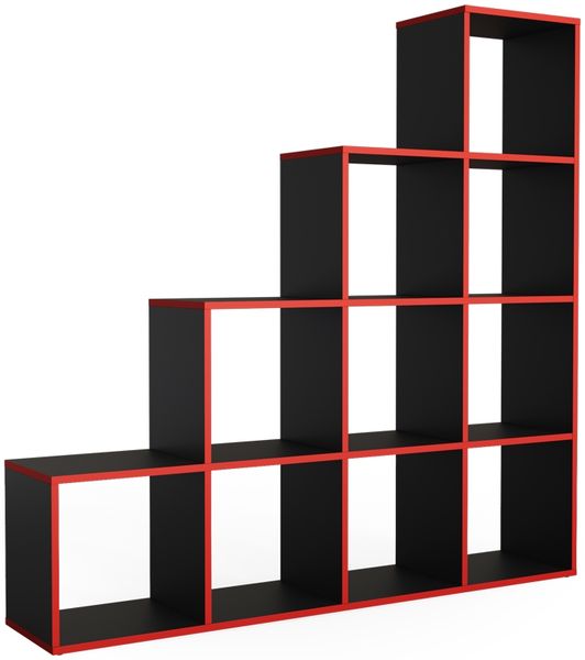 Treppenregal Schwarz/Rot 142.5 x 140 cm Vicco