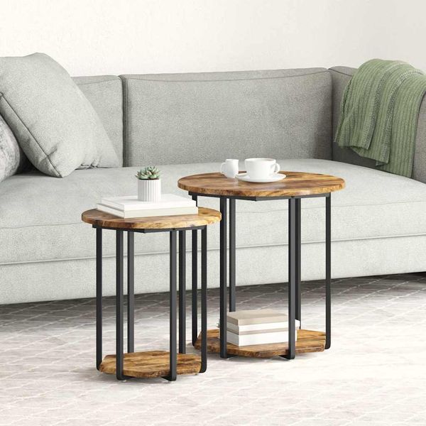 vidaXL Beistelltisch-Set mit Regal 2 pcs Braun 869716