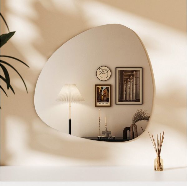 Hopibath Wandspiegel asymmetrisch Dekospiegel Deko Spiegel Flurspiegel Modern Steinform (Badspiegel Schminkspiegel Türspiegel, Rahmenlos), für Kinderzimmer Schlafzimmer Wohnzimmer Garderobe Flur Friseurladen