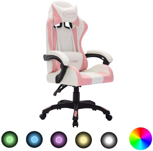 vidaXL Gaming-Stuhl mit RGB LED-Leuchten Rosa und Weiß Kunstleder