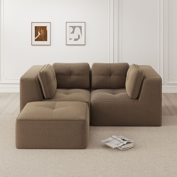 2-Sitzer modulares Ecksofa in L-Form H 69 x T 208 x B 177 cm aus Cord, braun, flexibel kombinierbar