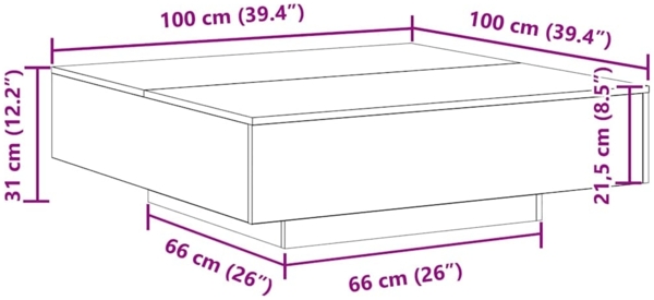 vidaXL Couchtisch Altholz 100 x 100 x 31 cm Holzwerkstoff 863006 Bild 10