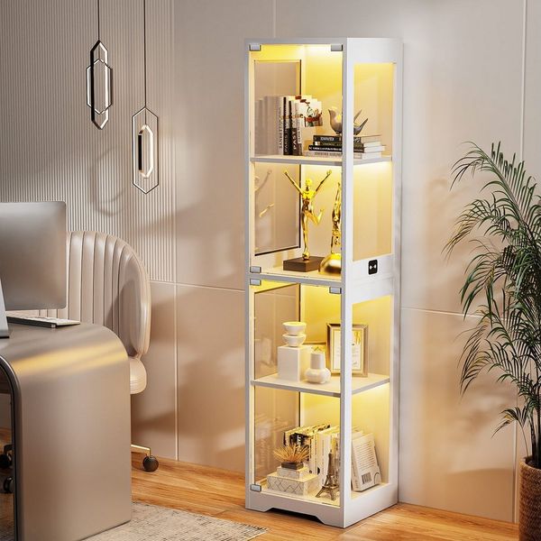 BROTTAR Glasvitrine Ausstellungsschrank mit Glastür, 4-stufiger Kuriosekabinett (1-St) Helligkeitsregelung, einfacher Aufbau mit Kippschutz