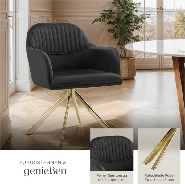 tectake Esszimmerstuhl Samt-Drehstuhl Lona mit dicker Polsterung (Set, 6 St), Extra feiner Samtbezug für superweiche Haptik Bild 3