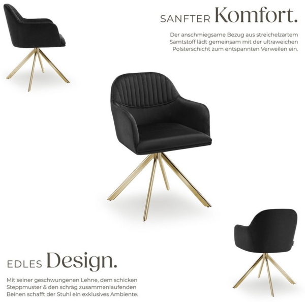 tectake Esszimmerstuhl Samt-Drehstuhl Lona mit dicker Polsterung (Set, 6 St), Extra feiner Samtbezug für superweiche Haptik Bild 2