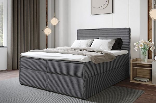 B&B Home 'Tilia II' Boxspringbett mit Bettkasten, Stoff, Grau, 200x200 cm