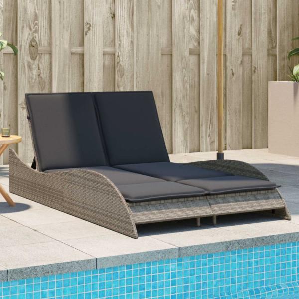 vidaXL Sonnenliege mit Auflagen Grau 114x205x73 cm Poly Rattan 368289