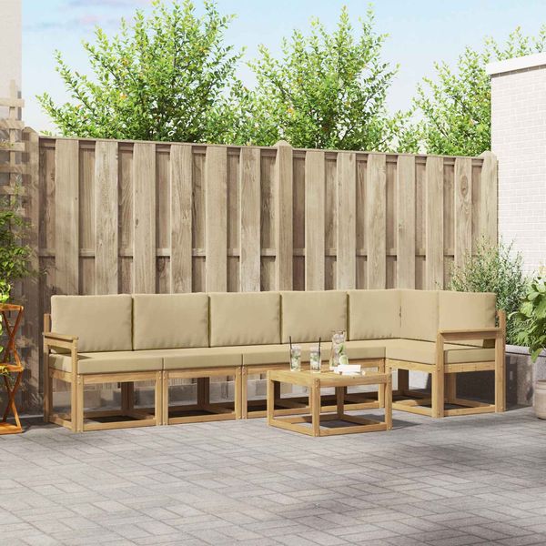 vidaXL Outdoor-Sofagarnitur mit Kissen 7 pcs Weiß und Beige Polyester 3387727