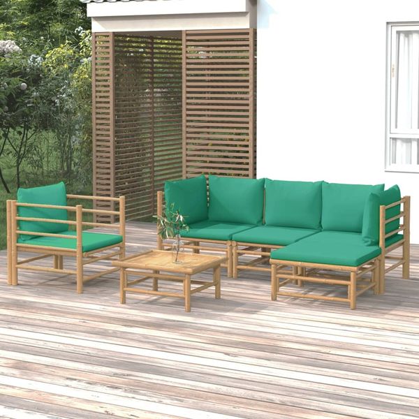 vidaXL 6-tlg. Garten-Lounge-Set mit Grünen Kissen Bambus 3155147