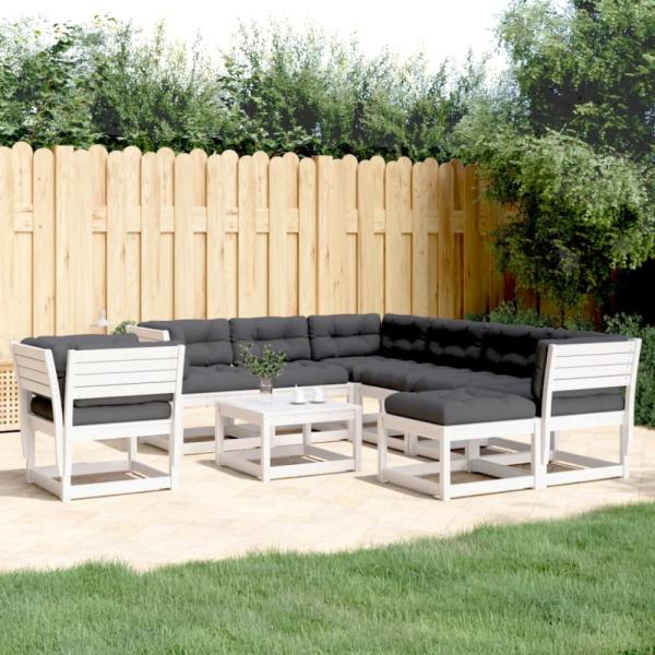 vidaXL 8-tlg. Garten-Lounge-Set mit Kissen Weiß Massivholz Kiefer 3216946