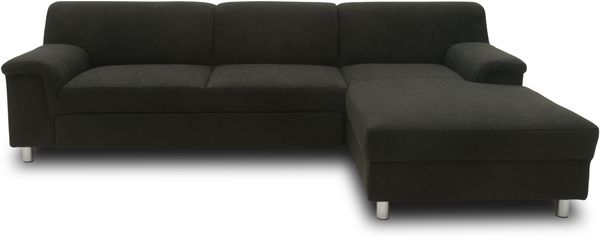 DOMO. collection Ecksofa Junin, Couch in L-Form mit Schlaffunktion, Füße mit Filzgleitern, Sofa, Polsterecke, Eckcouch, Polstergarnitur 251 x 150 x 72 cm (BxTxH), schwarz