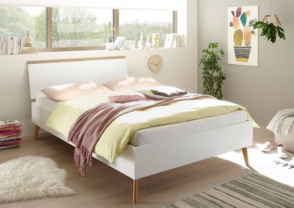 andas Einzelbett Merle Bettgestell mit Massivholzfüßen Außenmaße 145/20/92 cm (B/T/H), in skandinavischem Design, Liegefläche 140x200cm