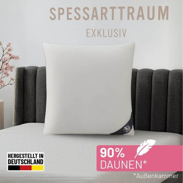 SPESSARTTRAUM 3-Kammer-Kopfkissen Exklusiv, Kissen in verschiedenen Größen erhältlich, Füllung: 90% Daunen / 10% Federn, Klasse 1, Downpass zertifiziert (Außenkammern), Bezug: 100% Baumwolle, Made in Green, Hausstauballergiker geeignet, Deko-, Kuschel-...