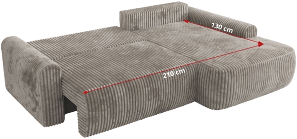 Ecksofa, L-förmiges, lose Kissen, DL-Schlaffunktion, (H 100 x T 187 x B 273 cm) - CUBO L - Cord Grau - rechte Seite Bild 7