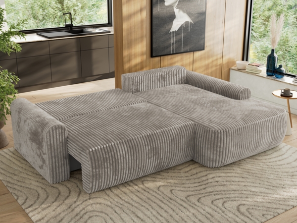 Ecksofa, L-förmiges, lose Kissen, DL-Schlaffunktion, (H 100 x T 187 x B 273 cm) - CUBO L - Cord Grau - rechte Seite Bild 3