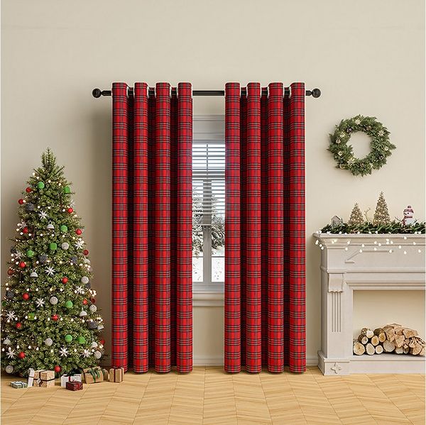 Rosnek Vorhang Karo Vorhang Fenstervorhang Weihnachtsdeko Ösen, Halbtransparent (2 St), für Wohnzimmer Schlafzimmer Bauernhaus Restaurant 132x160cm Rot
