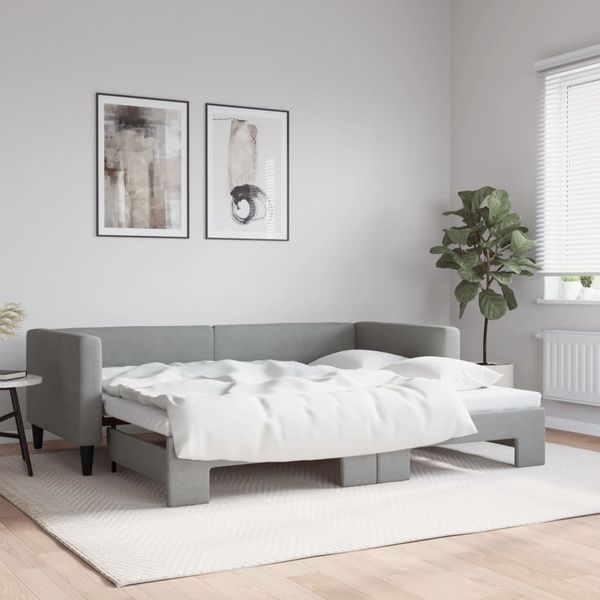vidaXL Tagesbett Ausziehbar Hellgrau 90x190 cm Stoff 3196588