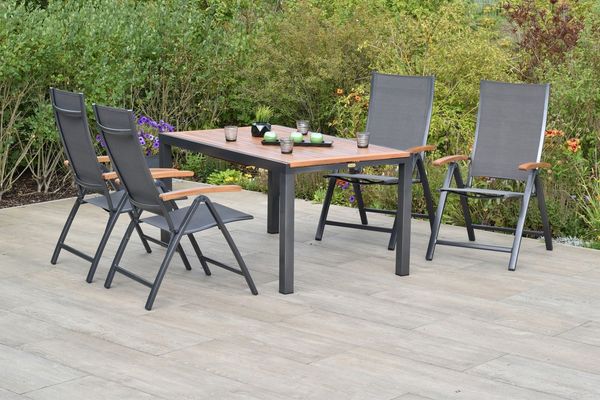 MERXX Garten-Essgruppe »Toblino«, (Set, 5-tlg, 5-fach verstellbare Rückenlehne, pulverbeschichtetes Aluminiumgestell), Ausziehtisch: LxB: 150-200 x 90 cm
