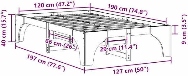 vidaXL Bettrahmen Braun 120 x 190 cm Massives Kiefernholz 873000 Bild 10