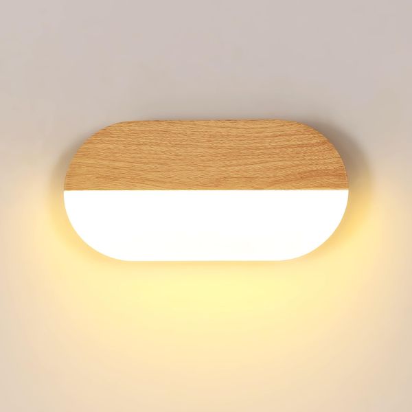 Osairous Holz Wandleuchte LED, Moderne LED Wandlampe Innen aus Holz Ovaler Design, 7W Wandbeleuchtung Acryl Innenbeleuchtung 3000K Warmweiß für Schlafzimmer Wohnzimmer Flur Treppe Korridor, 22cm