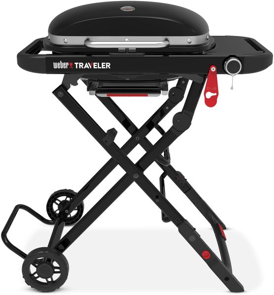 Weber Traveler Compact Gasgrill (2026) / Tragbares klappbares Design mit Rädern, Automatische Deckelarretierung und Deckelthermometer, 1 Brenner, 81 cm breit, 52x36 cm Grillfläche, Schwarz