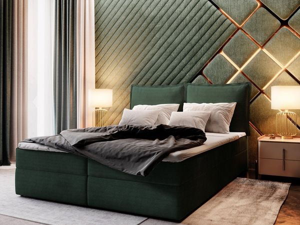 Masseno Boxbett LENTE 140x200 cm mit Bonell Matratze und Topper, Doppelbett, Polsterbett mit Kopfteil, Boxspringbett