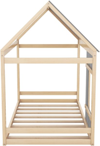 90 x 200 Kinderbett, Kinderbett in Hausform, Einzelhaus-Flachbett mit Dach und Fenster, Natur + Grau (ETA:12/8) Bild 10