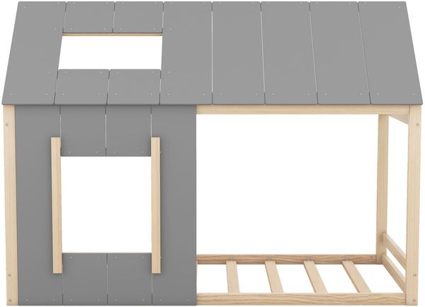 90 x 200 Kinderbett, Kinderbett in Hausform, Einzelhaus-Flachbett mit Dach und Fenster, Natur + Grau (ETA:12/8) Bild 9