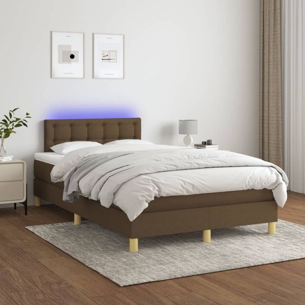 vidaXL Boxspringbett mit Matratze & LED Stoff Dunkelbraun 120x200 cm, Härtegrad: H2 [3134024]