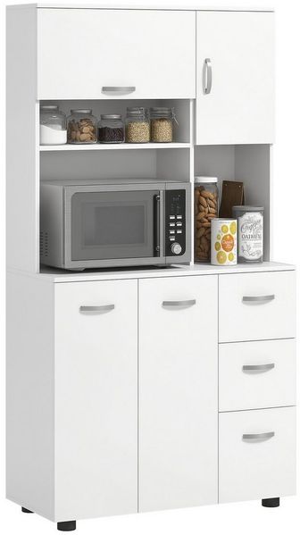 HOMCOM Küchenbuffet Küchenschrank mit 3 Schubladen, verstellbaren Einlegeböden (Esszimmerschrank, 1-St, Hochschrank) für Wohnzimmer, Esszimmer, 89 x 39,5 x 168 cm, Weiß