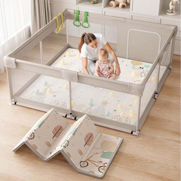 MC Star Laufstall Baby-Laufstall 150x150x68 cm (atmungsaktivem Mesh & Saugnäpfen), XXL Spielgitter mit Oxford-Stoffmatte