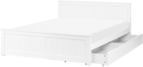 Bett mit 2 Schubladen Kiefernholz SABRAN 140 x 200 cm Weiß