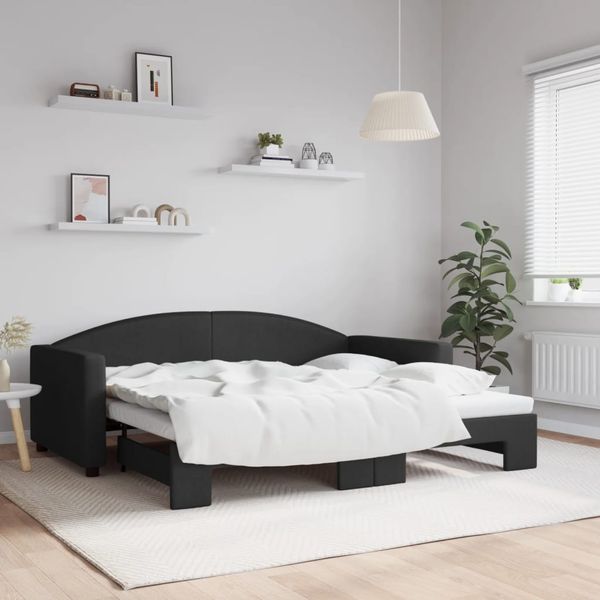 vidaXL Tagesbett Ausziehbar Schwarz 90x190 cm Stoff 3197200