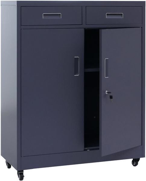 Aktenschrank HWC-O89, Stahlschrank Büroschrank, Rollen Türen Schubladen abschließbar Metall 116x90x40cm ~ dunkelgrau