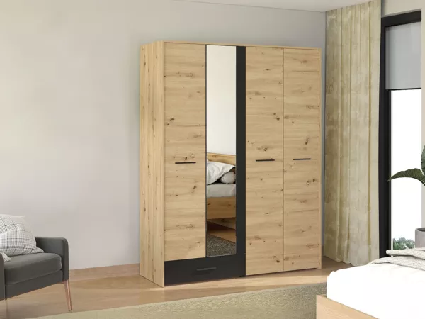 Vente-unique - NIPOVA Wardrobe and walk-in wardrobe Holz, Platte SchwarzBeige - B 53 cm x H 203,5 cm x L 157,5 cm