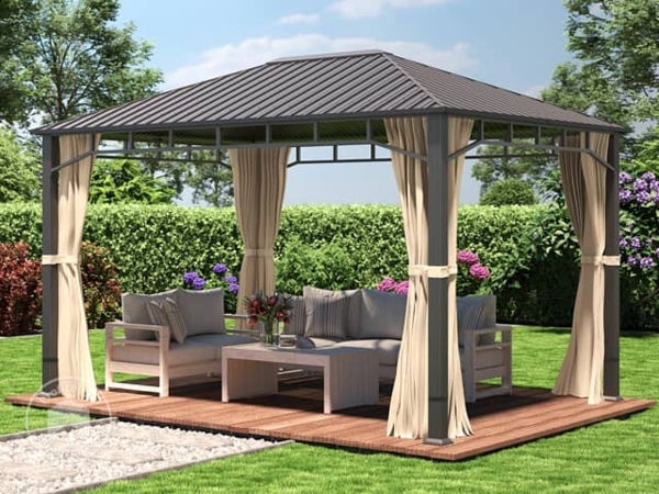 Gartenpavillon 3x4 m Stahldach Hardtop 4 Seitenteile in Champagner, Pfosten 9x9 cm