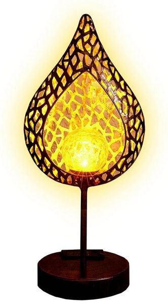 HAC24 LED Gartenleuchte Metall Tischleuchte Tischlampe Tisch Solarlampe, LED fest integriert, Warmweiß, LED-Kugel aus Craquelé-Glas Ø 6 cm