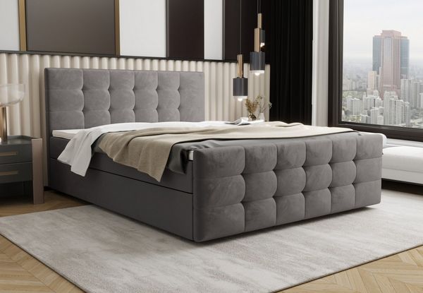 B&B Home 'Coria III' Boxspringbett mit Bettkasten, Samt, Hellgrau, 180x200 cm