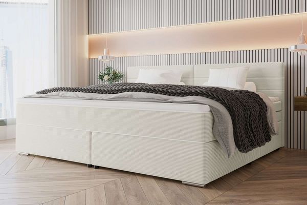 99rooms Phönix Familienbett Boxspringbett 260×200 cm Cordstoff POSO Greige