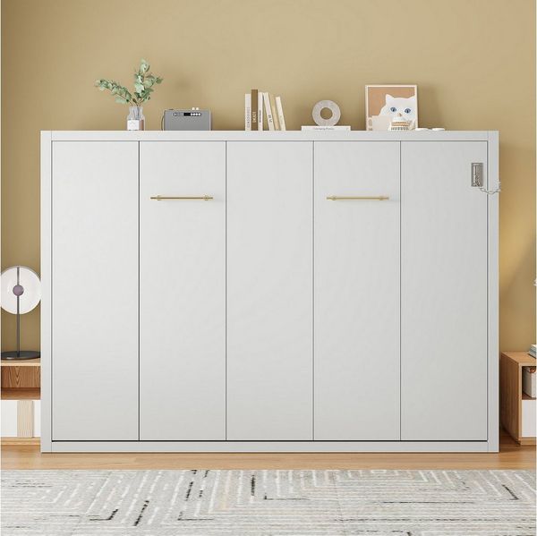 Odikalo Schrankbett 140x200 Murphy-Bett Faltbett mit Verriegelbarer Wandbefestigung (Metallrahmen-Wandklappbett, Kombination aus Metallrahmen und Holzplatte, Robust und Leise, Multifunktionales Bett)