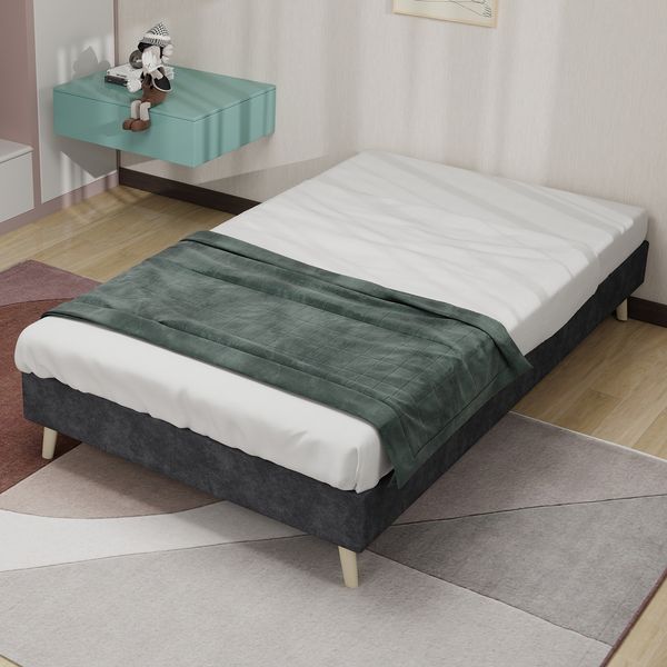 Bett 90×200 cm im Low-Profile-Design, gepolstert, kopfteilfrei, Grau