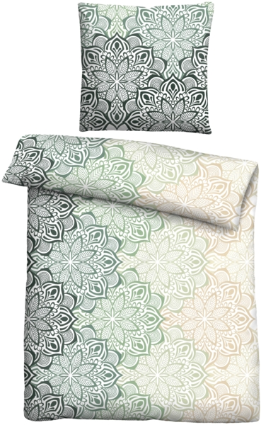 Traumhaft schlafen - Castell - Markenbettwäsche Feinbiber Bettwäsche 0301127 MANDALA, fichte, 1x 155x220 cm + 1x 80x80 cm