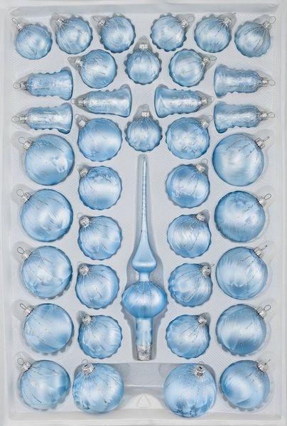 Navidacio Weihnachtsbaumkugel 39 tlg. Glas-Weihnachtskugeln Set in Ice Blau Silber Regen