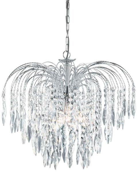 Waterfall, 5Flammige Deckenleuchte, Chrom, Klarer Kristall