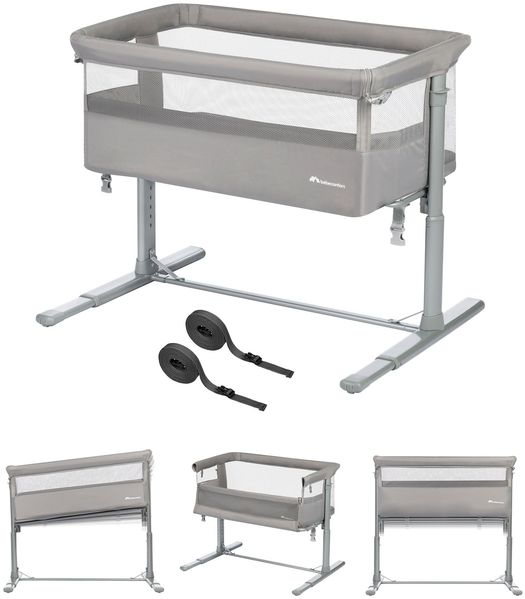 Bebeconfort Zina Co-Sleeper & Beistellbett Baby Von der Geburt bis zu 6 Monaten (0-9kg), Klappbares Beistellbett, 5 verstellbare Höhen, Verstellbare Matratze, Mineral Grey