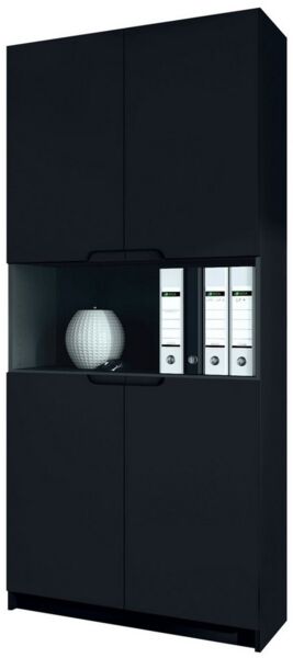 Vladon Aktenschrank Logan V2 (Aktenschrank, mit Soft-Close Funktion) Schwarz matt/Schwarz matt (82 x 185 x 37 cm)